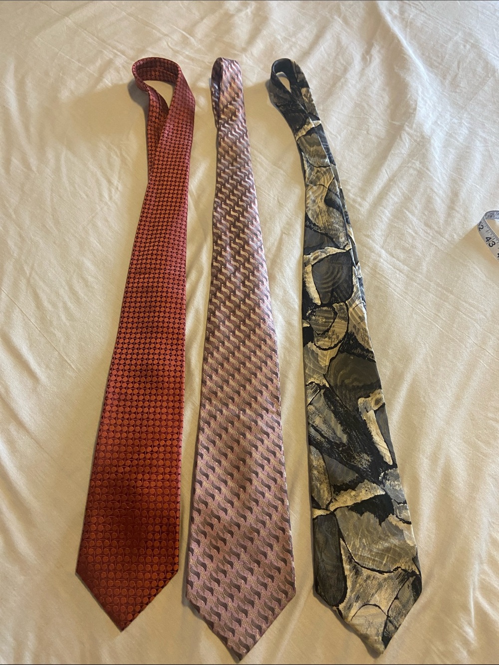Set of 3 Designer Silk Ties - Red, Pink, Silver/Black
